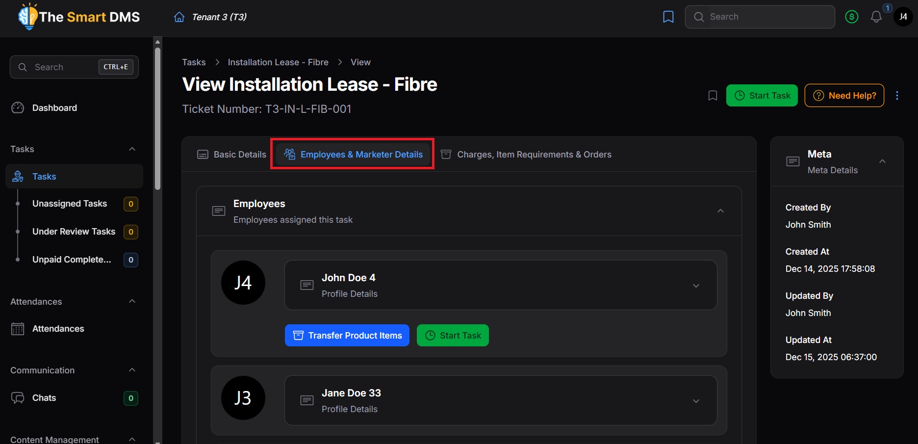Employee & Marketer Details Tab
